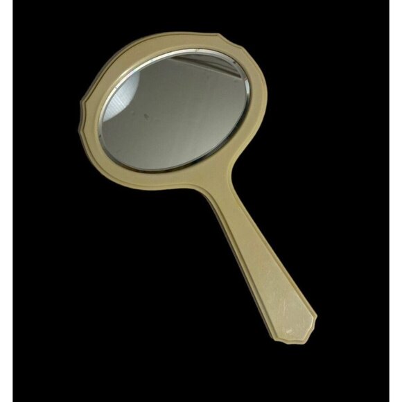 Accessories - Vintage Pyralin Celluloid Hand Held Mirror Oval Vanity Mirror with Beveled Glass